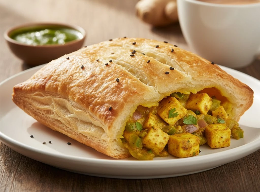Paneer Puff - Crispy pastry with spiced paneer at Curries & Puffs Edmonton